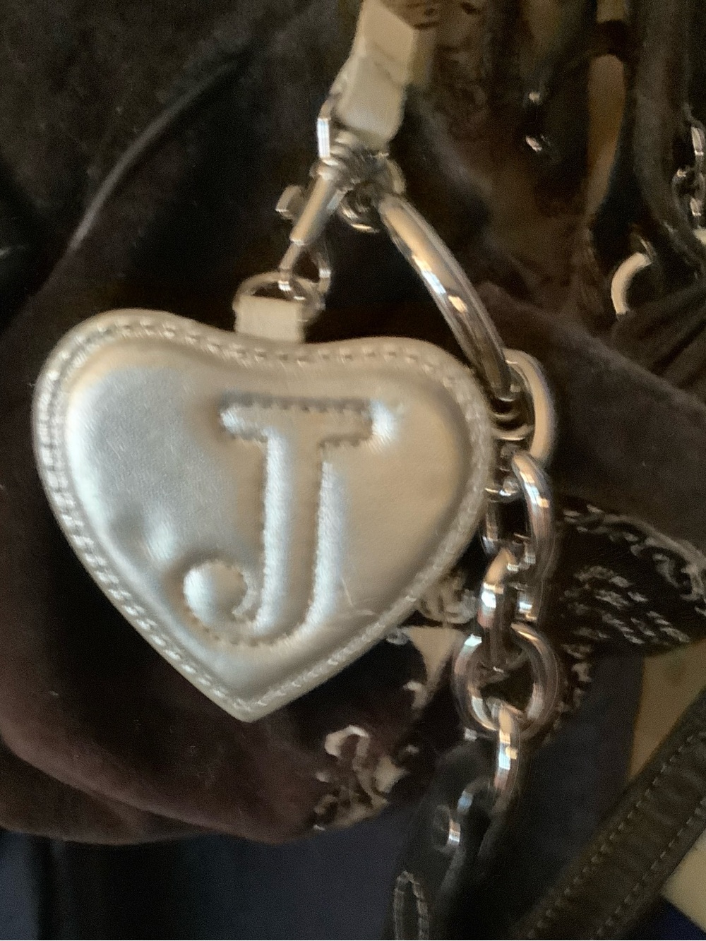 Royal Juicy Couture Black Leather and Thick Brown Velvet Bag with Silver Chain. - Picture 10 of 16